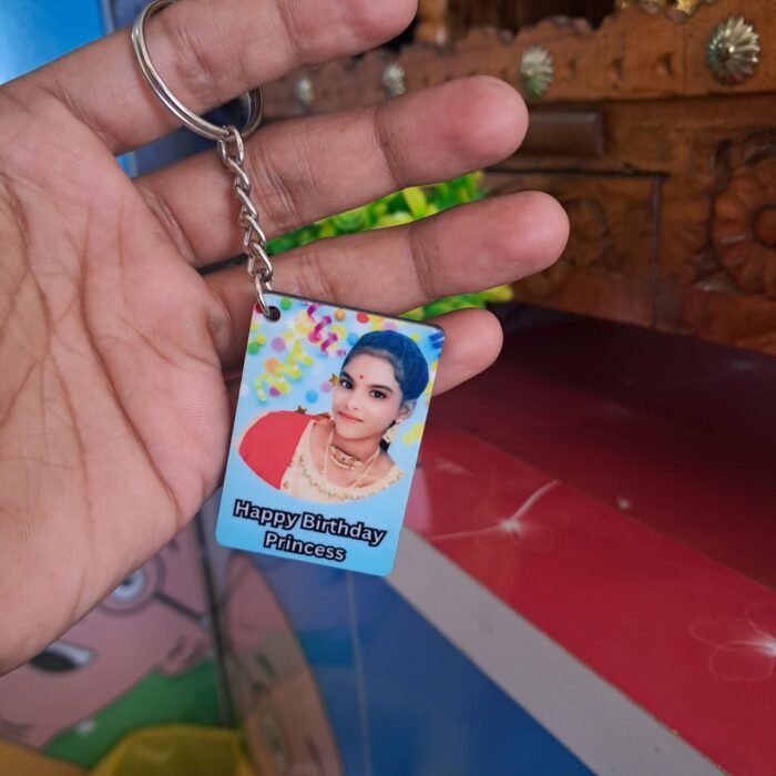 Rectangle-Photo-Keychain Personalized keychain online Custom photo keychain Rectangle shape keychain Single side keychain print Double side keychain printing Custom gift keychain Buy keychain with photo