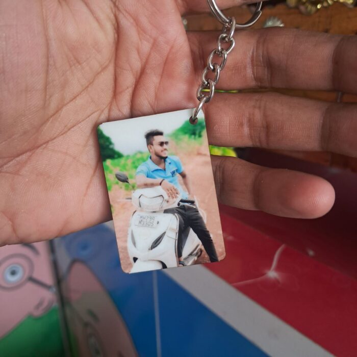 Rectangle-Photo-Keychain Personalized keychain online Custom photo keychain Rectangle shape keychain Single side keychain print Double side keychain printing Custom gift keychain Buy keychain with photo