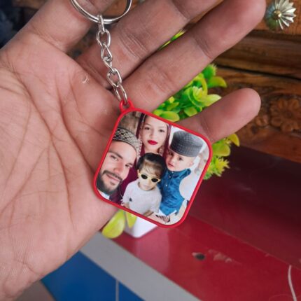 Square-Photo-Keychain Personalized keychain online Custom photo keychain Rectangle shape keychain Single side keychain print Double side keychain printing Custom gift keychain Buy keychain with photo